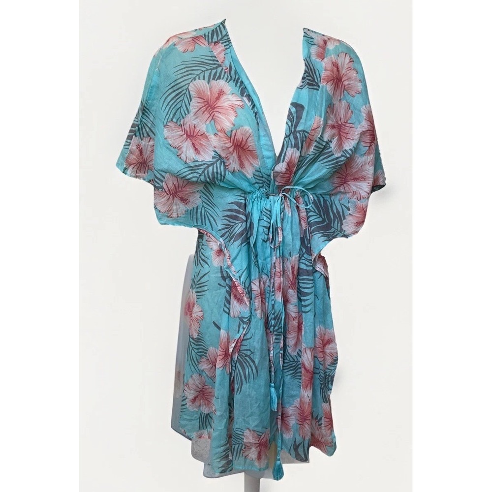 Debbie Katz South Beach Coverup 100% Cotton Tropical Print Flutter Sleeve Resort